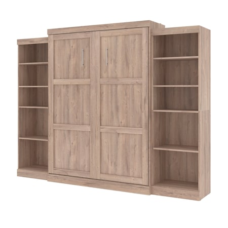 Bestar Pur Queen Murphy Bed and 2 Storage Units (115W) in rustic brown 26883-000009